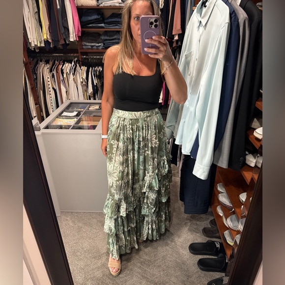 FREE PEOPLE Marietta Floral Green Tiered Maxi Skirt - Picture 5 of 5